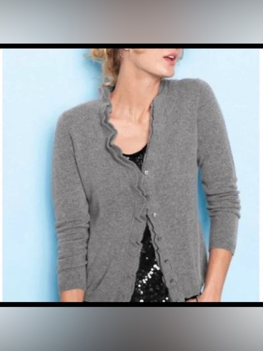 Garnet Hill Cashmere Ruffle-Neck Cardigan